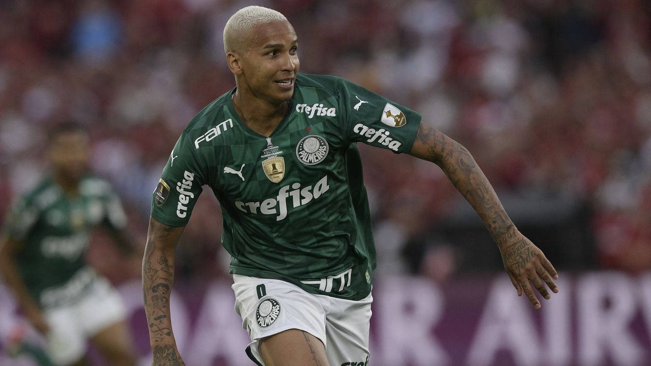 Deyverson comemora o gol do titulo do Palmeiras na Libertadores