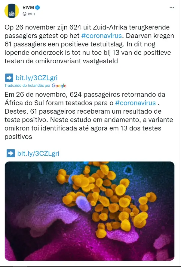 Postagem de alerta de órgão de saúde da Holanda