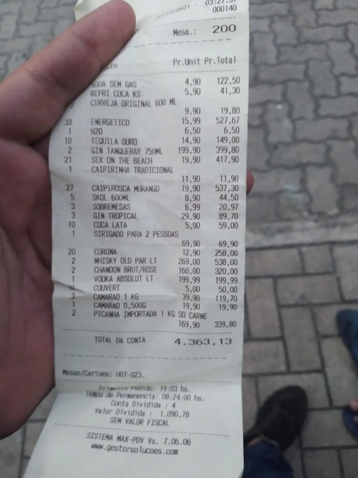 conta de 4 mil reais que homem deu golpe e não pagou em bar de fortaleza