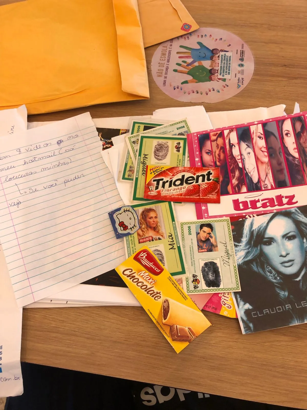 Itens deixados na carta