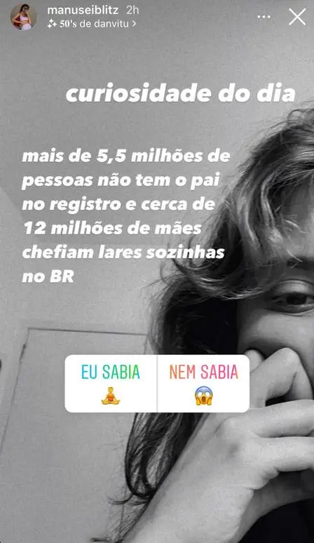 Print da postagem de Manuela Seiblitz, filha de André Gonçalves