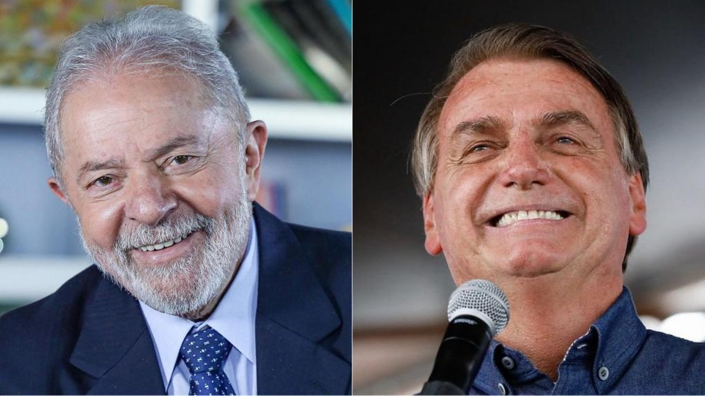 Montagem com imagem de Lula à esquerda e de Bolsonaro à direita