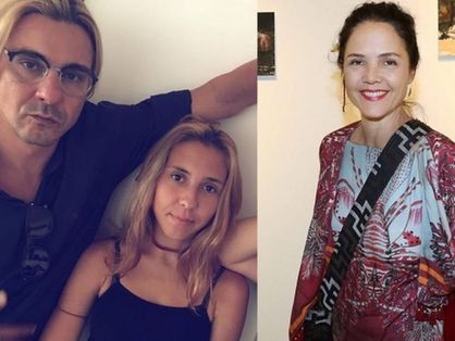 André Gonçalves com a filha manuela em uma foto, enquanto outra foto mostra Tereza Seiblitz