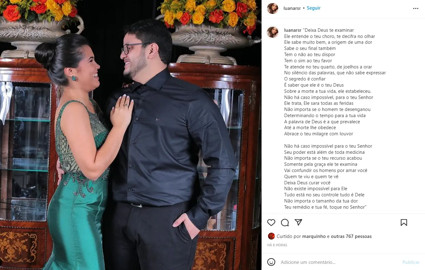 Publicação de Luana em rede social