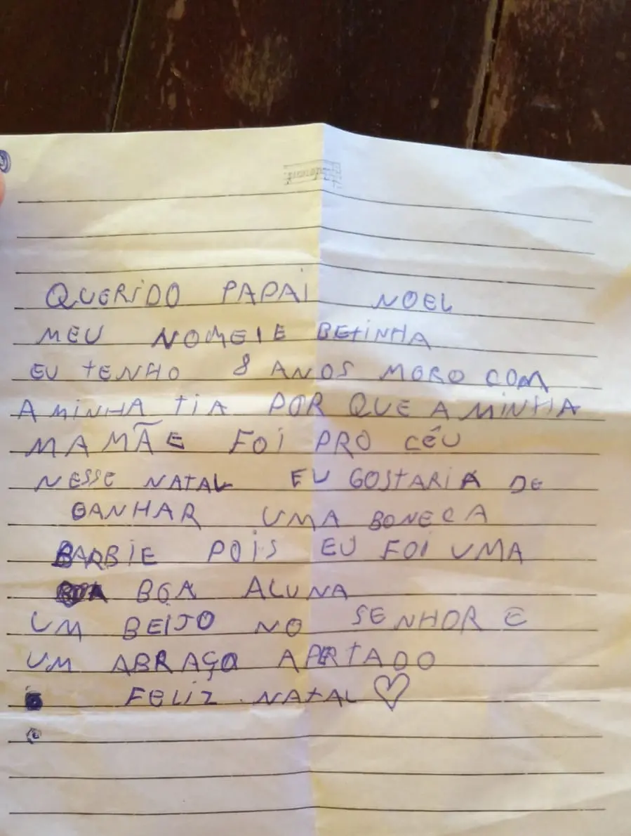 imagem da cartinha escrita por Betinha