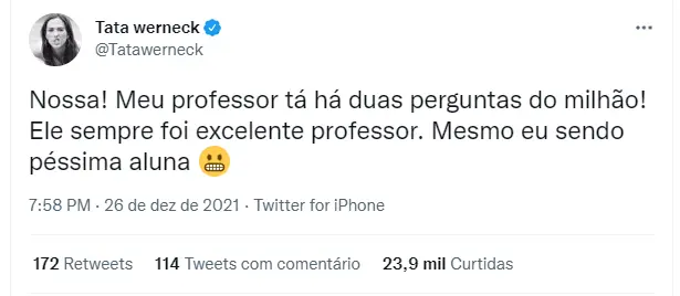 Print da publicação da Tatá