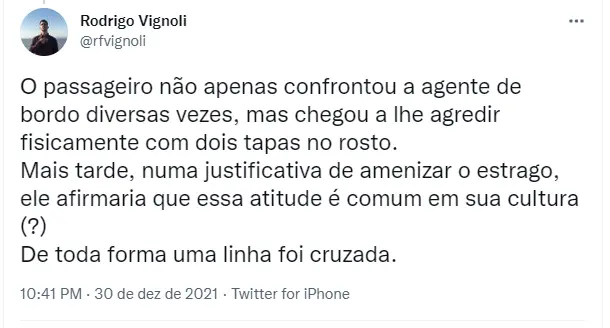 Print do relato de um passageiro