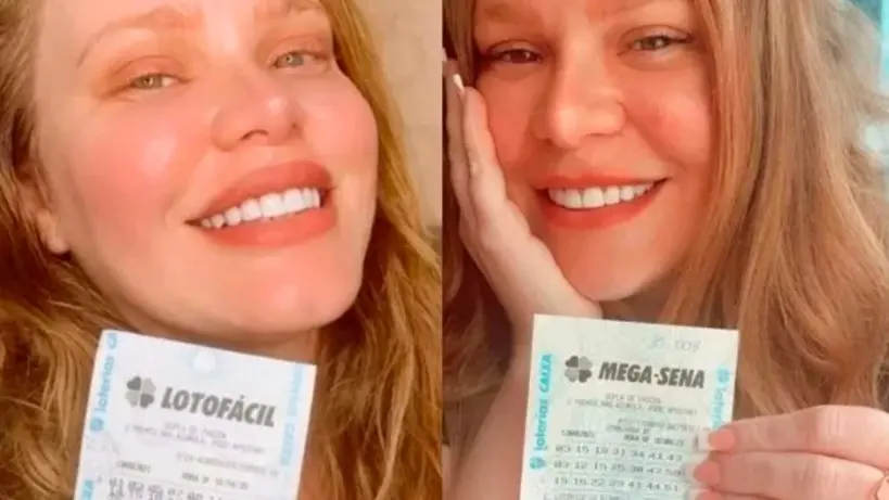 Imagens de Paulinha segurando papel de aposta da loto fácil