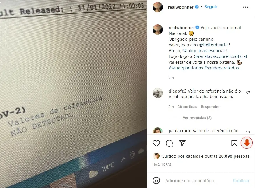 Publicação de exame William Bonner