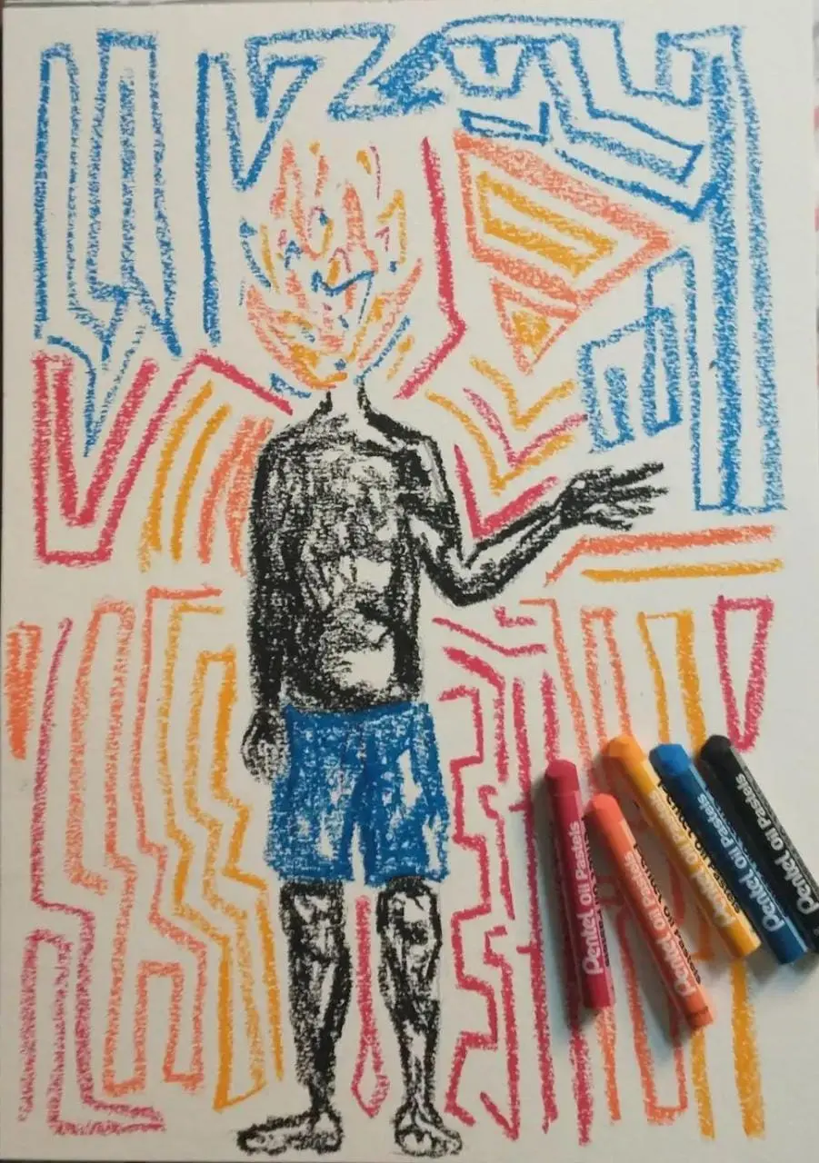série pôr fogo, caeu, em pastel oleoso