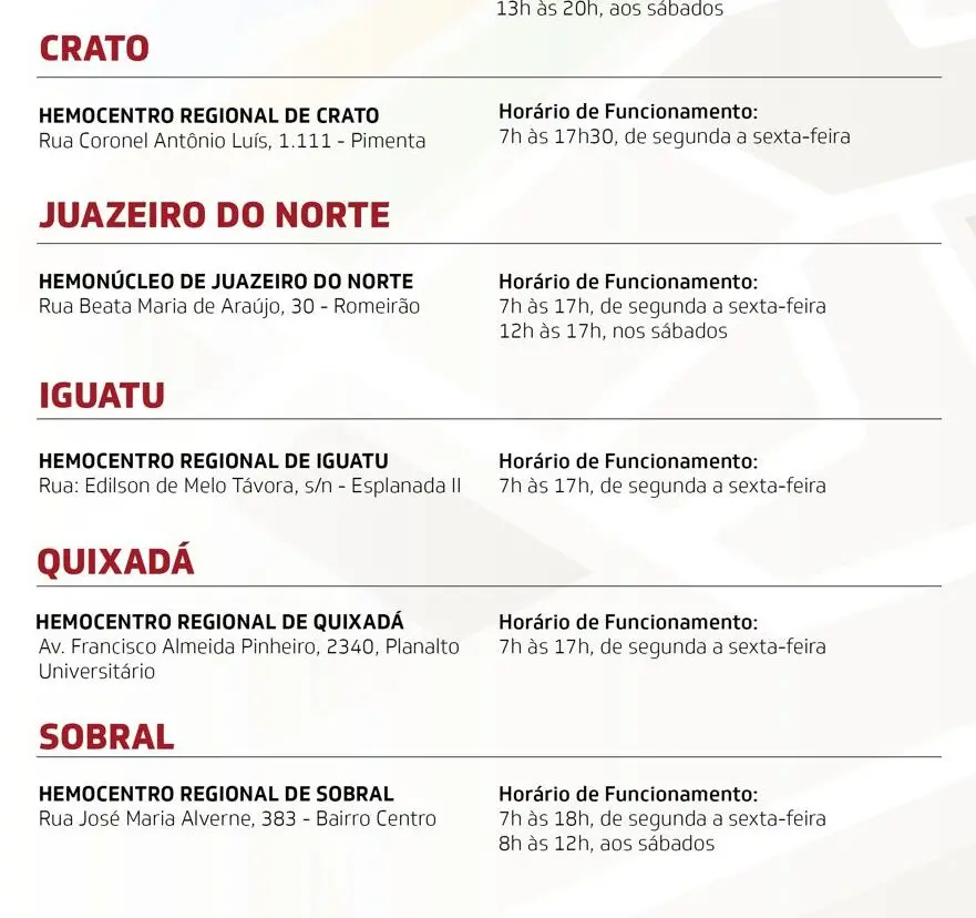 Print com endereços no Interior do Ceará