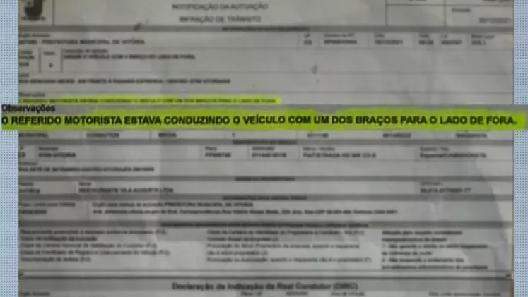 A multa especificava que o motorista 