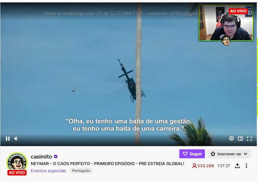 Casimiro registra mais de 530 mil espectadores em live.