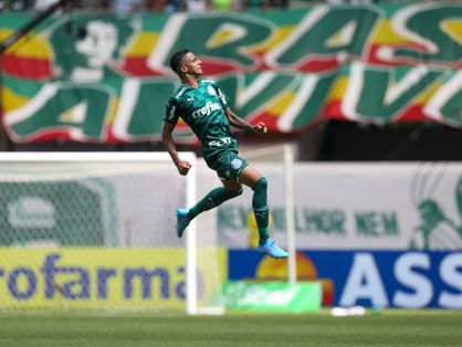 Imagem mostra jogador do Palmeiras em comemoração