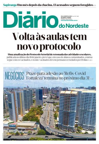 Capa da Edição do dia do jornal Diário do Nordeste