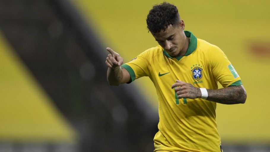 Philippe Coutinho comemora gol pela Seleção Brasileira