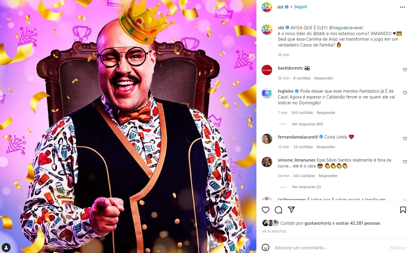 SBT postou comemoração e Globo respondeu