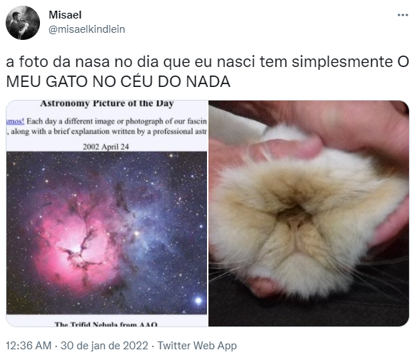 Usuário compartilha em tweet imagem registrada pela Nasa no dia em que nasceu