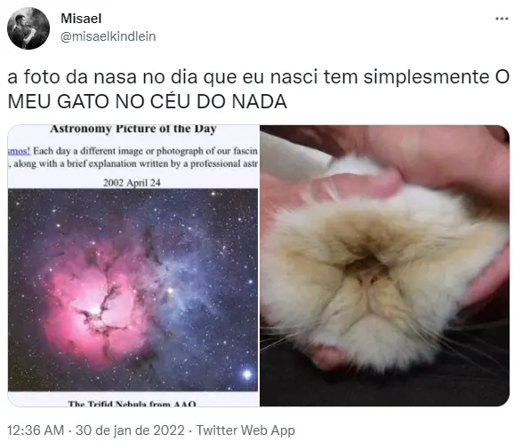 Usuário compartilha em tweet imagem registrada pela Nasa no dia em que nasceu