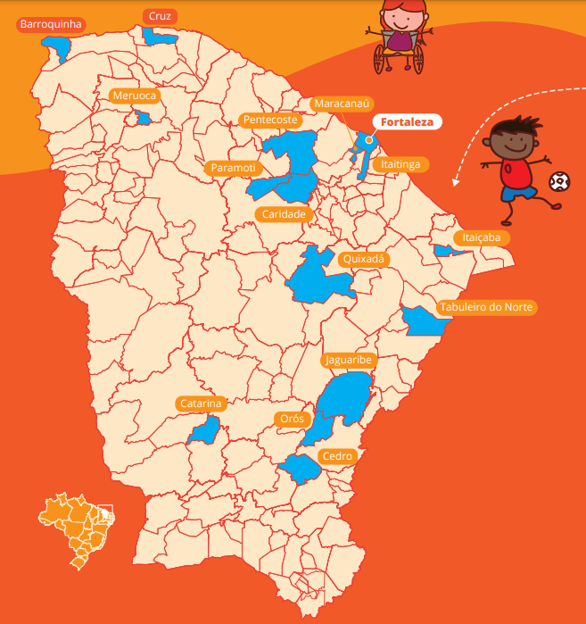 Mapa mostra quais cidades do Ceará participaram de estudo sobre desenvolvimento infantil