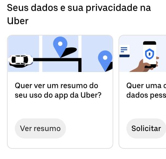 Print do menu Central de Privacidade do app Uber