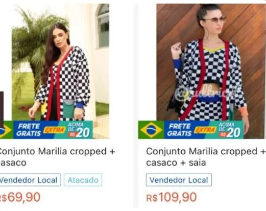 Anúncio de roupa idêntica a que Marília usava no acidente
