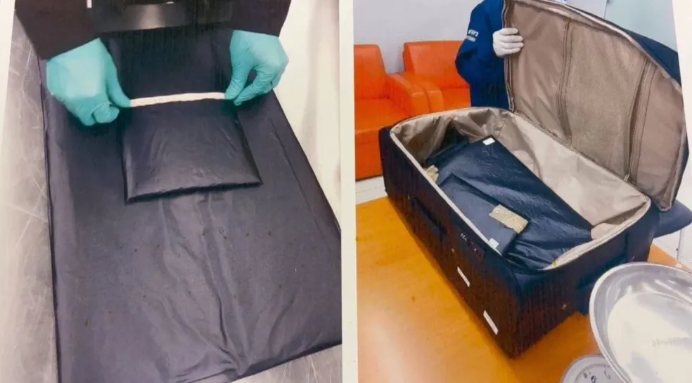 A droga estava escondida em um compartimento oculto das malas