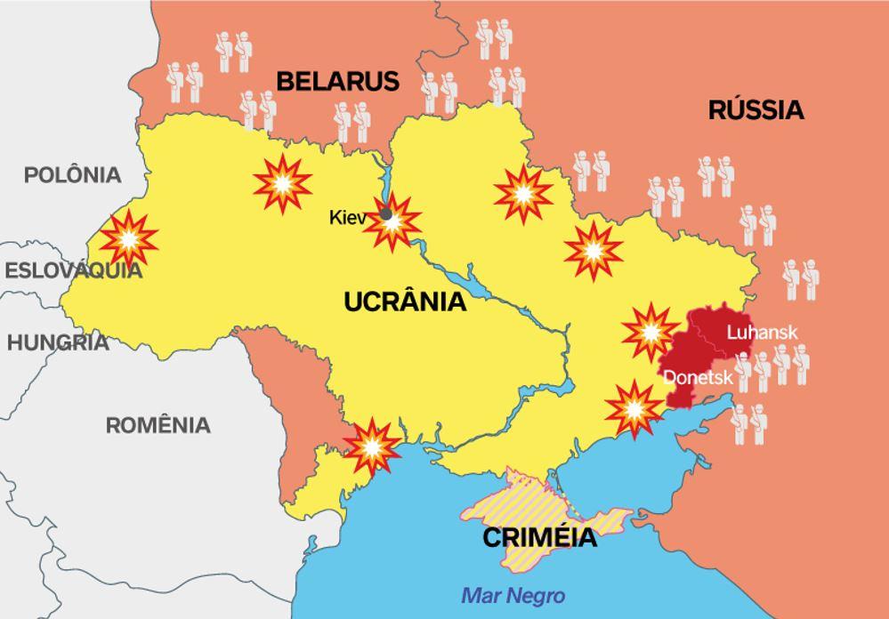 Mapa Mostra Regi es Da Ucr nia Atacadas Pela R ssia E Posi o Das 