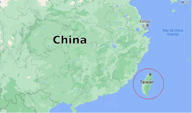 Taiwan fica localizada no Mar da China Meridional, areá onde a China reivindica soberania