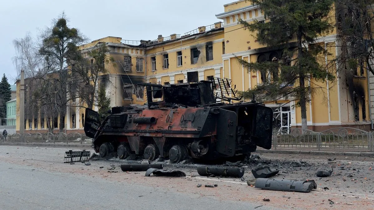 Veículo blindado de transporte ucraniano foi destruído em Kharkiv