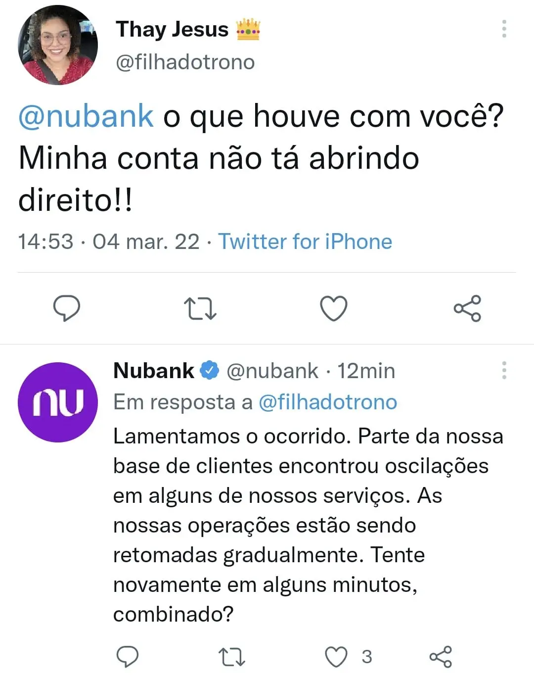 print de reclamações dos clientes do Nubank