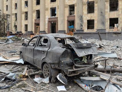 Prefeitura de Kharkiv ficou destruída como resultado do bombardeio de tropas russas