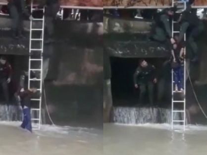 homem sendo preso dentro de canal em fortaleza