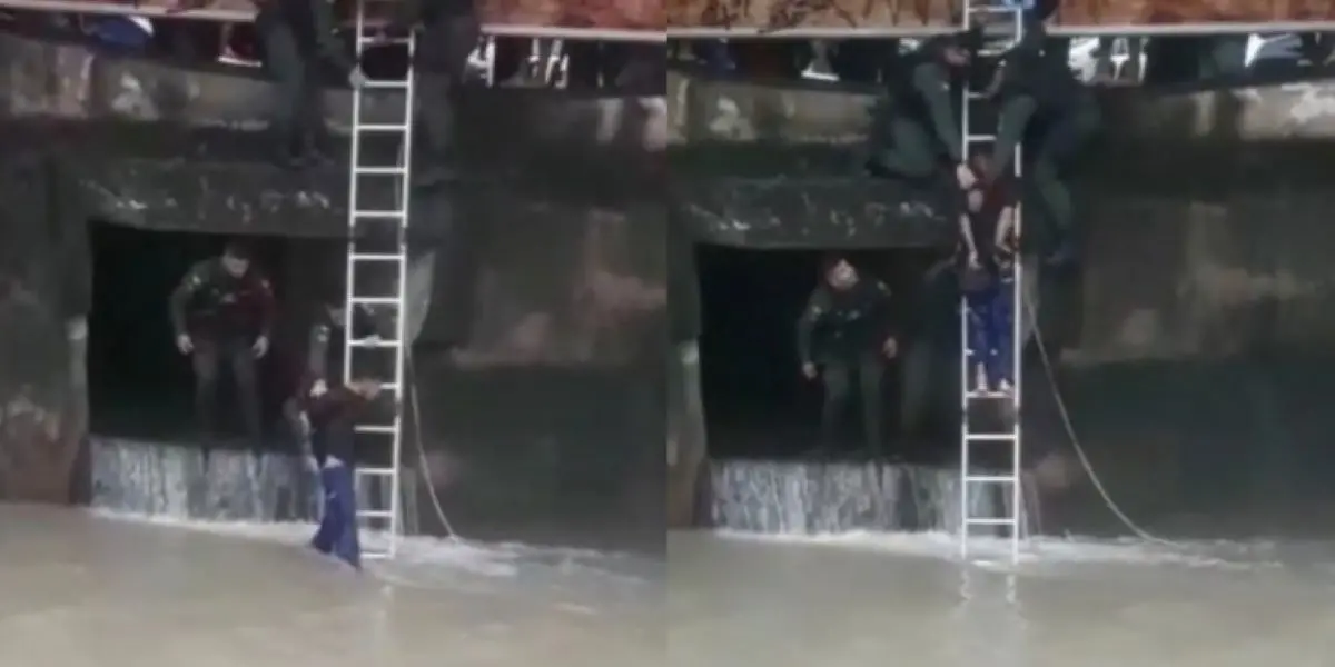 homem sendo preso dentro de canal em fortaleza