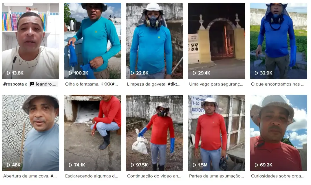 Vídeos somam milhares de visualizações em rede social de coveiro