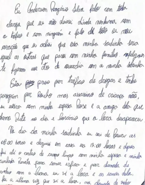 Tio de Lara disse em carta que estava com a esposa quando a menina desapareceu