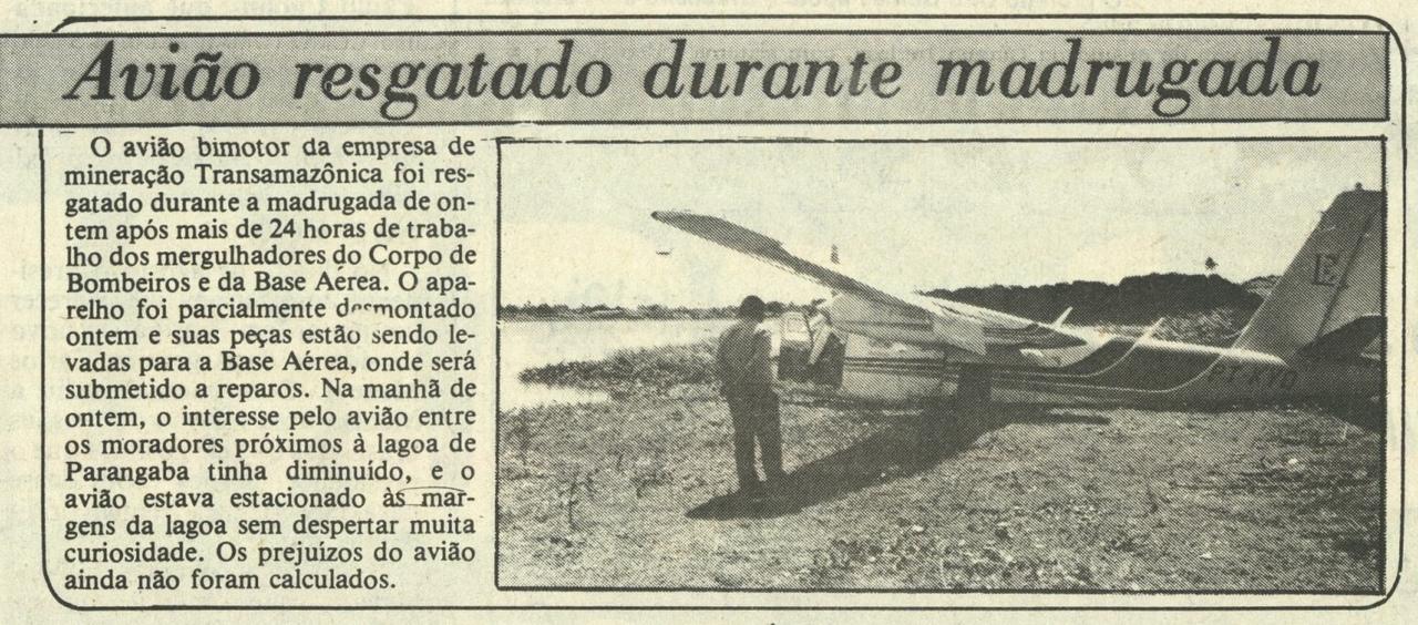 Nota sobre retirada da aeronave da Lagoa da Parangaba