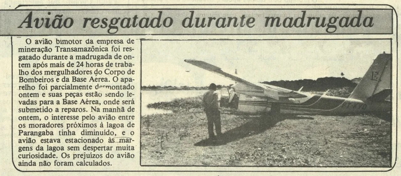 Nota sobre retirada da aeronave da Lagoa da Parangaba