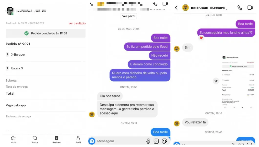 Cliente fez pedido pelo ifood, mas só teve retorno pelo Instagram, oito dias depois