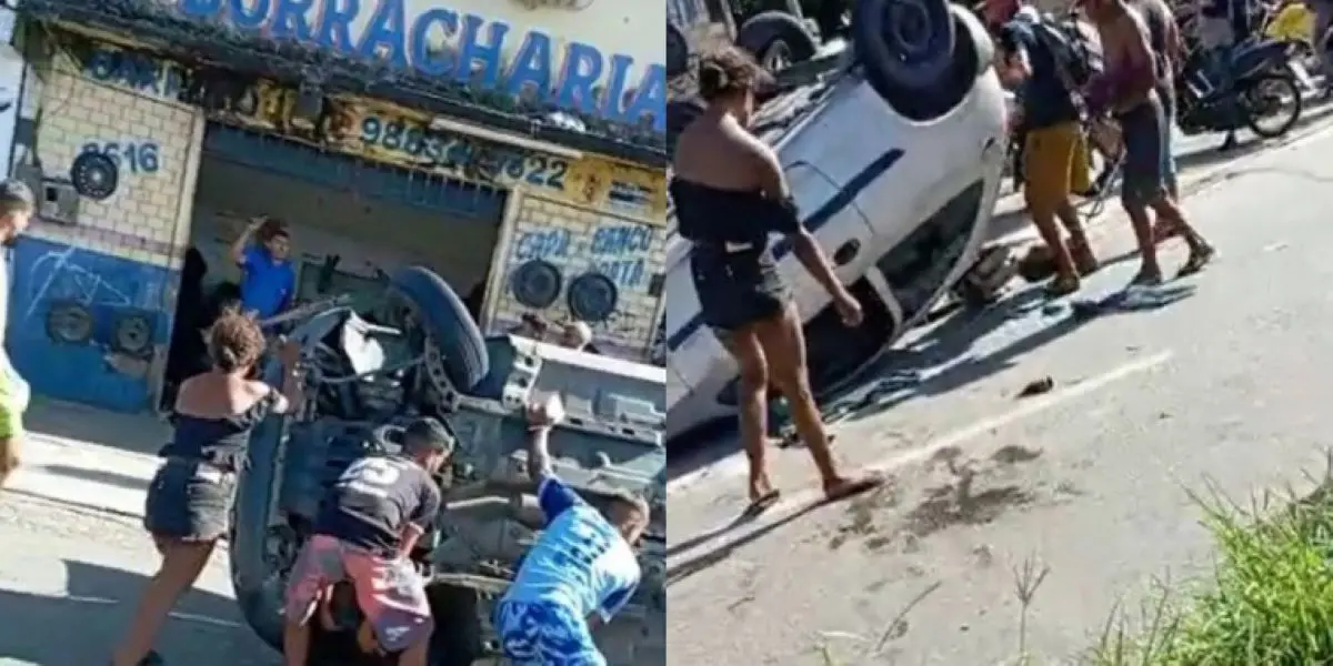 O automóvel sendo depredado