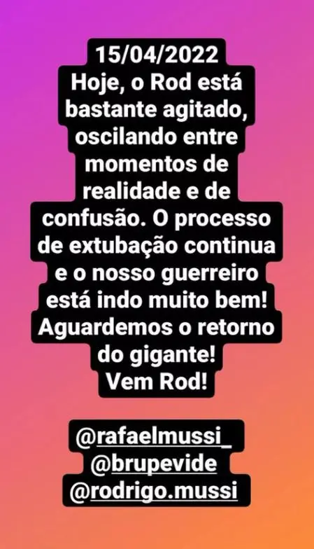 Rodrigo Mussi está recuperando a consciência