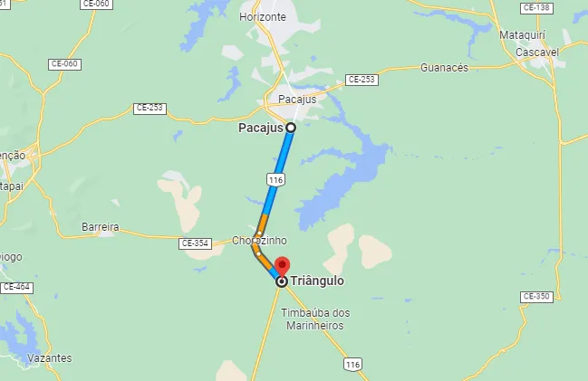 Mapa do trecho afetado