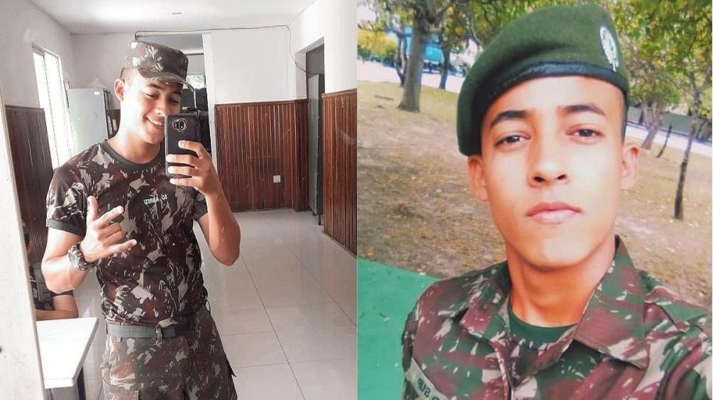 Montagem com duas otos de jovem encontrado morto usando uniforme do Exército Brasileiro