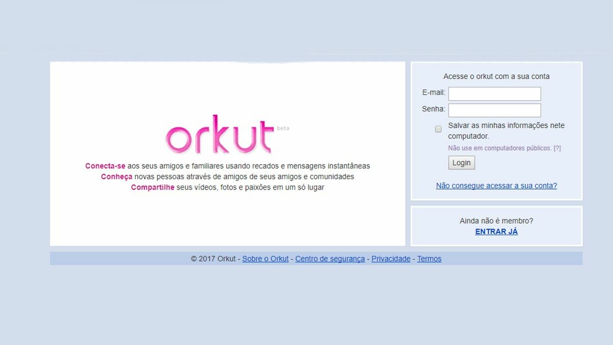 interface de login do orkut
