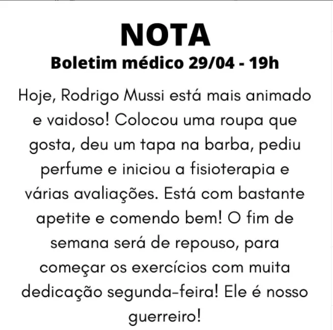 Informativo foi publicado no perfil de Rodrigo no Instagram