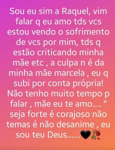 Post no Instagram da Raquel Antunes da Silva