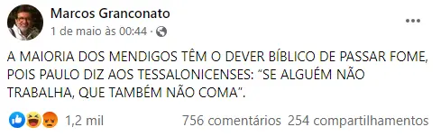 Publicação de pastor Marcos Granconato