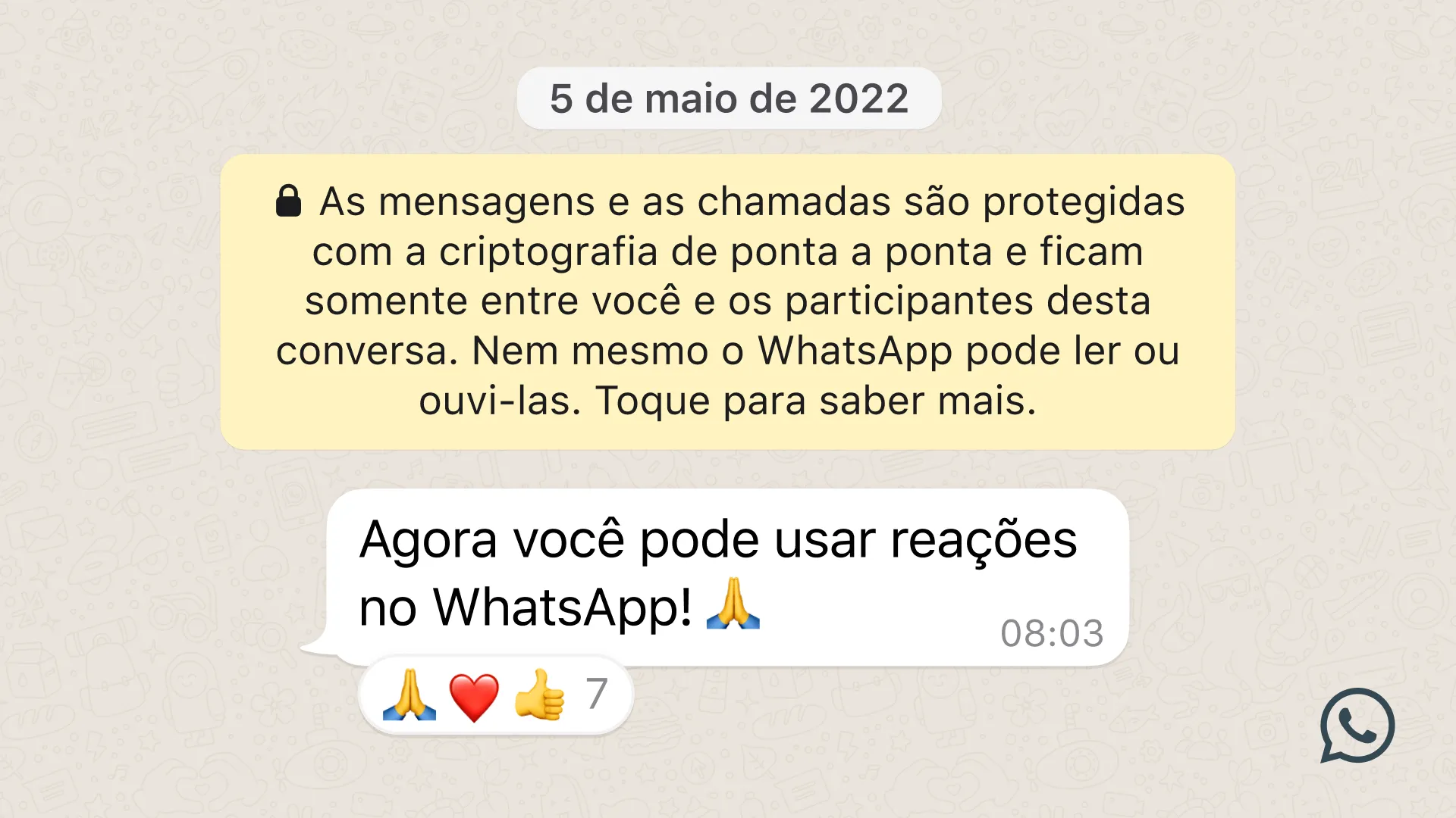O WhastApp também liberou seis opções de reações com emojis para as mensagens