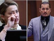 Montagem com Johnny Depp e Amber Heard no tribunal