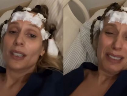 Luisa Mell chorando internada em cama de hospital